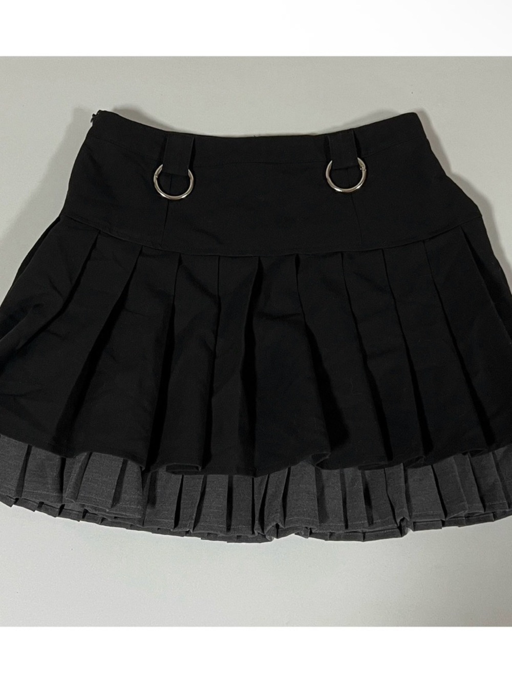 Punk Rave Black Gray Grey Layered Pleated O-Ring Mini Skirt Bottoms Size S ⛓️